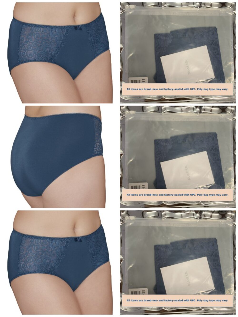 Set of 3! Panties 3XL Briefs Bramour Chelsea 36 FITS 35-36" High-Waist Blue Lace